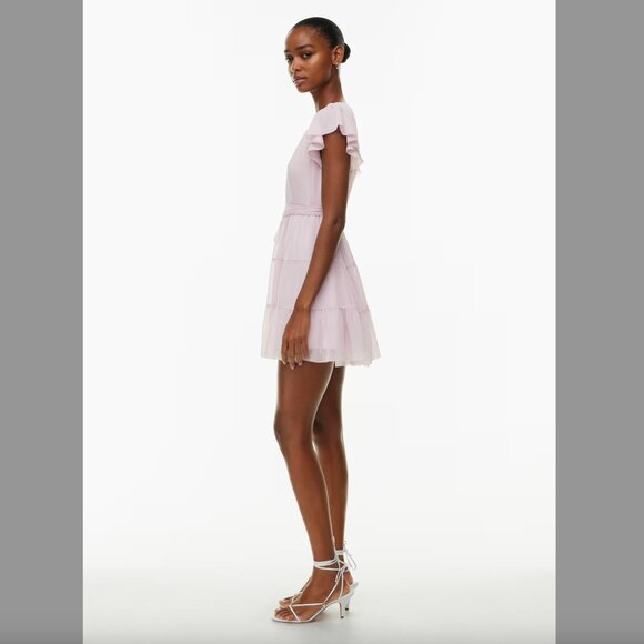 Aritzia Little Moon Sol Dress Lilac Size L | Semi-sheer tiered belted mini dress - Picture 11 of 12